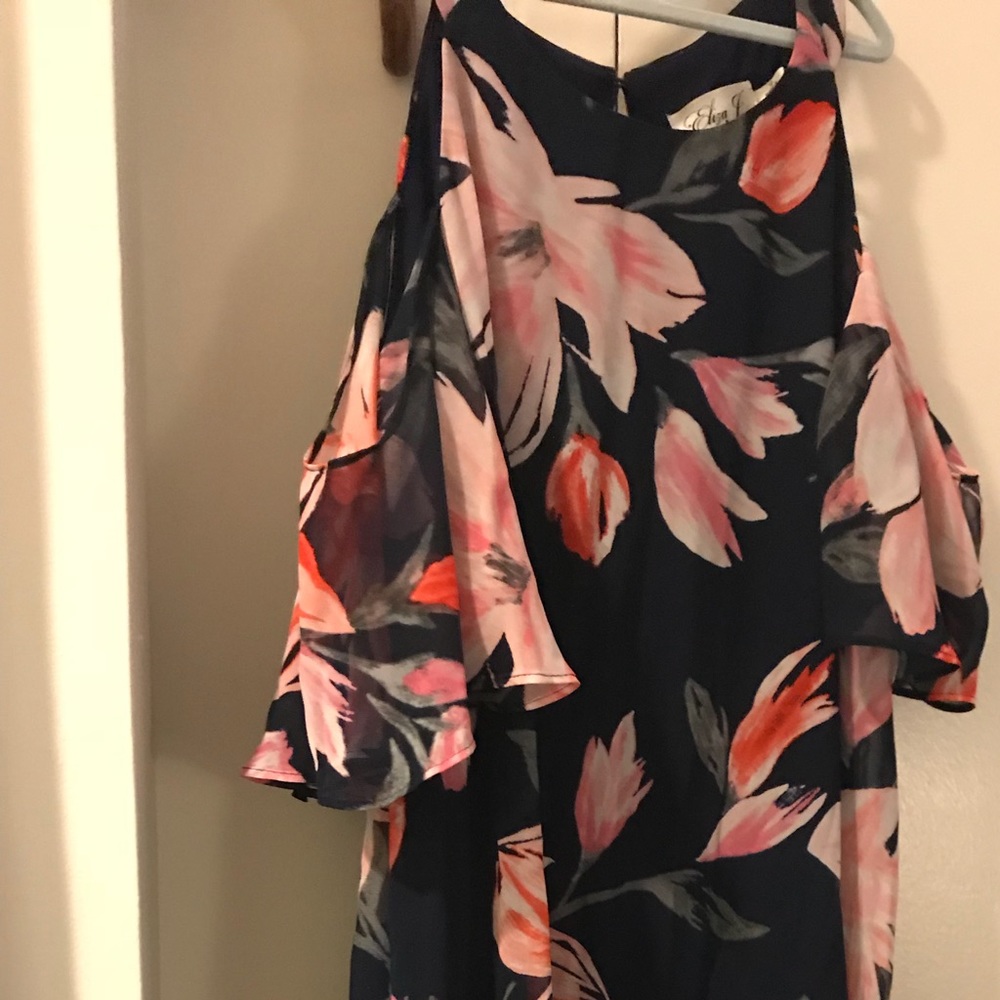 Blue floral open shoulder dress